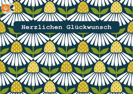 Postkarte Herzlichen Glückwunsch, Gänseblümchen