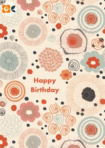 Postkarte Happy Birthday, Hippie Scandi Blumenmix