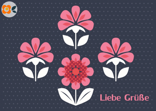 Postkarte Palmette-Blüten, Liebe Grüße