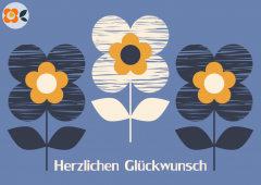 Postkarte Retroblumen, Herzlichen Glückwunsch